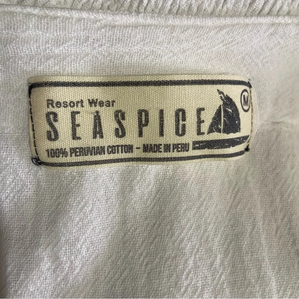 SEASPICE Resort Wear White Coverup Dress Sz Medium Peruvian Cotton Beach Coastal